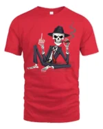 Gangster Skeleton With Cigar Dark Humor Graphic T Shirt - red t-shirt on white background
