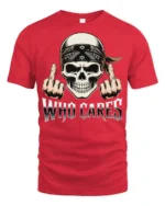 Who Cares Skull Rebel Attitude Graphic Biker Style T Shirt - red t-shirt on white background