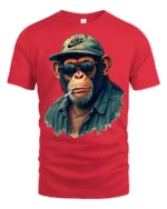 Cool Monkey With Sunglasses Street Style Funny Graphic T Shirt - red t-shirt on white background