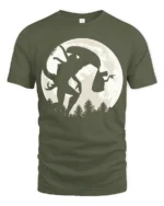 Creepy Mothman Cryptid Legend Moon Silhouette Graphic T Shirt - military green t-shirt on white background