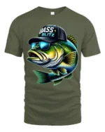 Bass Blitz Cool Fishing Bass With Sunglasses Graphic T Shirt - military green t-shirt on white background