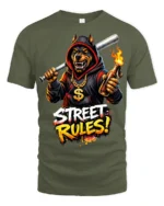 Street Rules Angry Doberman Urban Graffiti Graphic T Shirt - military green t-shirt on white background