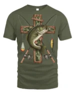 Vintage Bass Fishing Cross Angler Graphic Outdoor T Shirt - military green t-shirt on white background