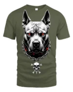 Fierce Pitbull With Skull Chain Dark Street Graphic T Shirt - military green t-shirt on white background