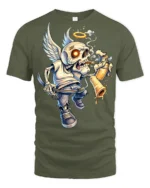 Angel Skull Drinking Beer Funny Party Skeleton Graphic T Shirt - military green t-shirt on white background