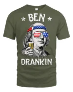 Ben Drankin Funny Benjamin Franklin Party Graphic T Shirt - military green t-shirt on white background