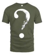 Mysterious Skull Question Mark Dark Humor Graphic T Shirt - military green t-shirt on white background