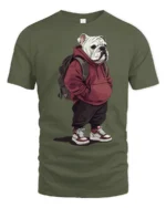 Cool Bulldog Streetwear Backpack Urban Dog Graphic T Shirt - military green t-shirt on white background
