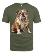 Cute English Bulldog Dog Lover Graphic T Shirt Classic Pet Art - military green t-shirt on white background