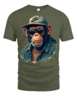 Cool Monkey With Sunglasses Street Style Funny Graphic T Shirt - military green t-shirt on white background