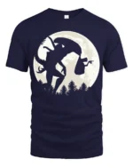 Creepy Mothman Cryptid Legend Moon Silhouette Graphic T Shirt - navy t-shirt on white background