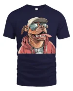 Cool Pitbull Dog With Sunglasses Urban Style Graphic T Shirt - navy t-shirt on white background
