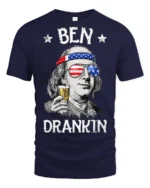 Ben Drankin Funny Benjamin Franklin Party Graphic T Shirt - navy t-shirt on white background
