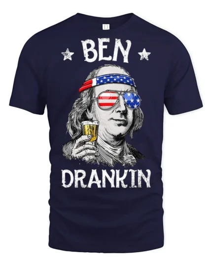 Ben Drankin Funny Benjamin Franklin Party Graphic T Shirt - navy t-shirt on white background