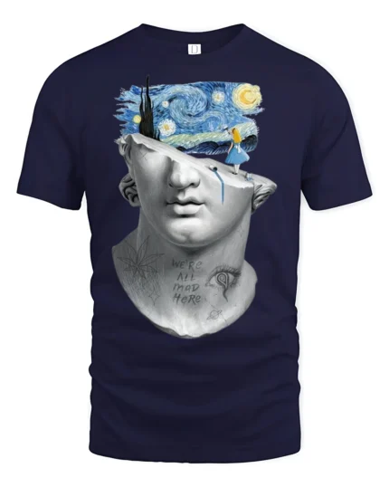 Surreal Starry Mind Sculpture Dream Art Graphic T Shirt - navy t-shirt on white background
