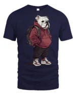 Cool Bulldog Streetwear Backpack Urban Dog Graphic T Shirt - navy t-shirt on white background