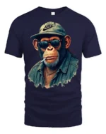 Cool Monkey With Sunglasses Street Style Funny Graphic T Shirt - navy t-shirt on white background