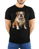 Cute English Bulldog Dog Lover Graphic T Shirt Classic Pet Art - model wearing black tee with hands behind back