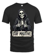 Funny Stay Positive Skeleton Thumbs Up Graphic T Shirt - black t-shirt on white background