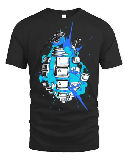 Gamer Keyboard Grenade Graphic T Shirt Explosive Gaming Tee - black t-shirt on white background