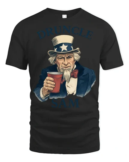 Funny Druncle Sam Patriotic Party Humor Graphic T Shirt - black t-shirt on white background