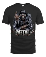 Heavy Metal Skeleton Rocker Graphic T Shirt Loud Guitar Tee - black t-shirt on white background