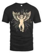 Vintage Angel Weightlifting Gym Strength Graphic T Shirt - black t-shirt on white background