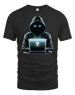 Dark Hacker Hoodie Laptop Cyber Security Graphic T Shirt - black t-shirt on white background