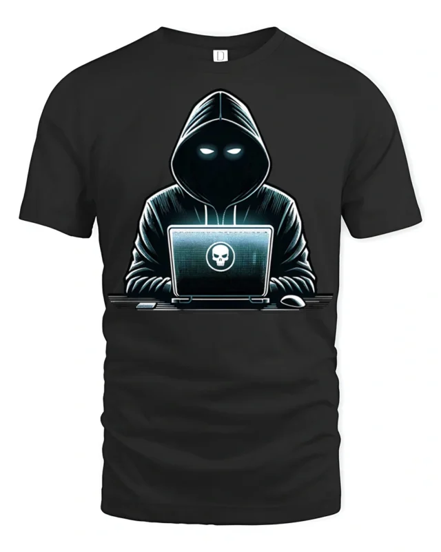 Dark Hacker Hoodie Laptop Cyber Security Graphic T Shirt - black t-shirt on white background