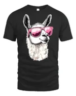 Cool Llama Wearing Pink Sunglasses Funny Animal Graphic T Shirt - black t-shirt on white background
