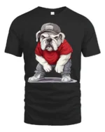 Funny Street Style Bulldog Wearing Cap Cool Dog Graphic T Shirt - black t-shirt on white background