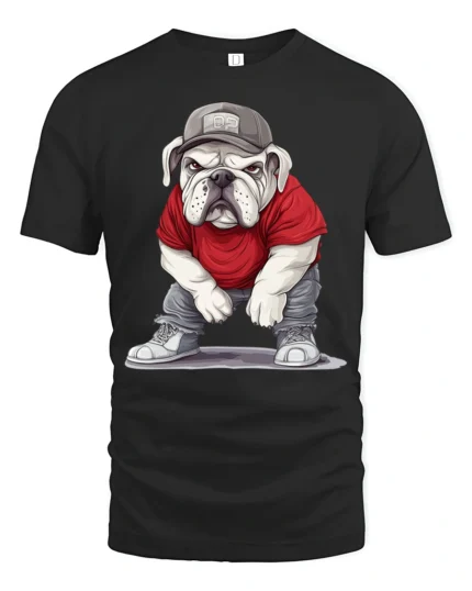 Funny Street Style Bulldog Wearing Cap Cool Dog Graphic T Shirt - black t-shirt on white background