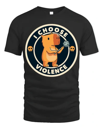 Funny I Choose Violence Cute Angry Capybara Graphic T Shirt - black t-shirt on white background