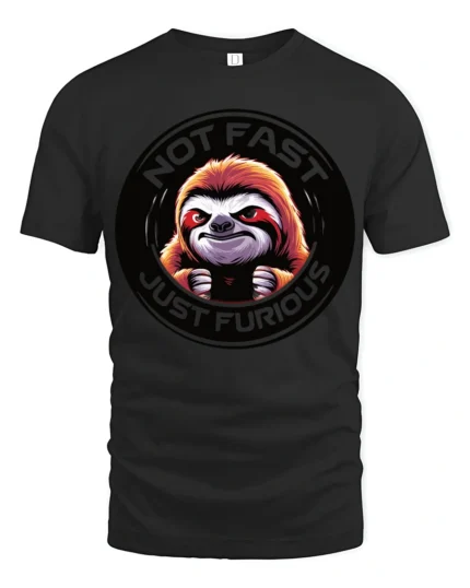 Not Fast Just Furious Funny Sloth Attitude Graphic T Shirt - black t-shirt on white background