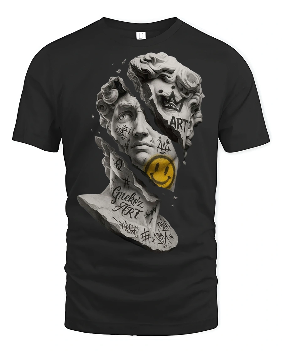 Broken David Graffiti Street Art Statue Graphic T Shirt - 1 Broken David Graffiti Street Art Statue Graphic T Shirt - black t-shirt on white background