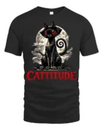 Cattitude Black Cat Red Eyes Gothic Funny Graphic T Shirt - black t-shirt on white background