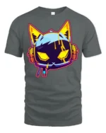 Neon Cyberpunk Gaming Cat Headphones Graphic T Shirt - gray t-shirt on white background