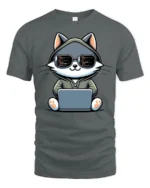 Funny Coding Cat With Laptop Programmer Graphic T Shirt - gray t-shirt on white background