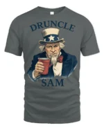 Funny Druncle Sam Patriotic Party Humor Graphic T Shirt - gray t-shirt on white background