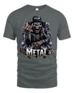 Heavy Metal Skeleton Rocker Graphic T Shirt Loud Guitar Tee - gray t-shirt on white background