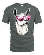 Cool Llama Wearing Pink Sunglasses Funny Animal Graphic T Shirt - gray t-shirt on white background