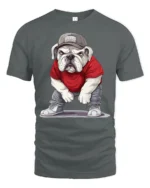 Funny Street Style Bulldog Wearing Cap Cool Dog Graphic T Shirt - gray t-shirt on white background