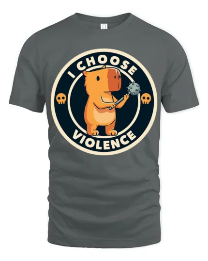 Funny I Choose Violence Cute Angry Capybara Graphic T Shirt - gray t-shirt on white background