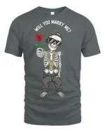 Funny Skeleton Will You Marry Me Rose Proposal Graphic T Shirt - gray t-shirt on white background
