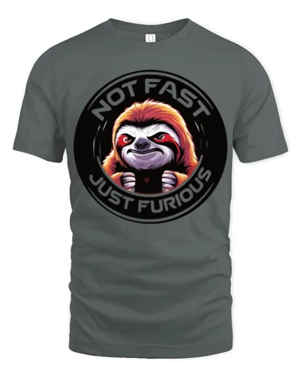 Not Fast Just Furious Funny Sloth Attitude Graphic T Shirt - gray t-shirt on white background