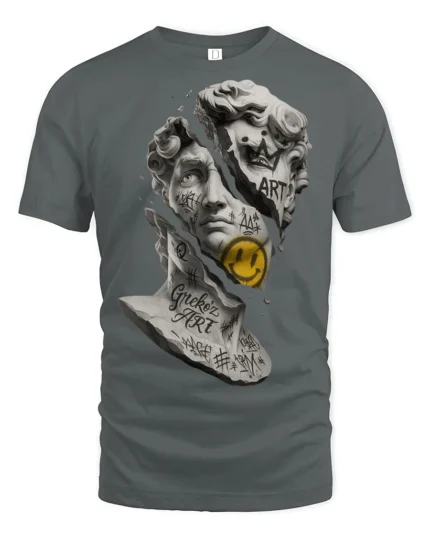 Broken David Graffiti Street Art Statue Graphic T Shirt - gray t-shirt on white background