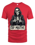 Funny Stay Positive Skeleton Thumbs Up Graphic T Shirt - red t-shirt on white background