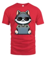 Funny Coding Cat With Laptop Programmer Graphic T Shirt - red t-shirt on white background