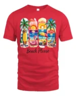 Beach Please Summer Vacation Sunset Graphic T Shirt - red t-shirt on white background