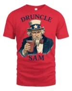 Funny Druncle Sam Patriotic Party Humor Graphic T Shirt - red t-shirt on white background